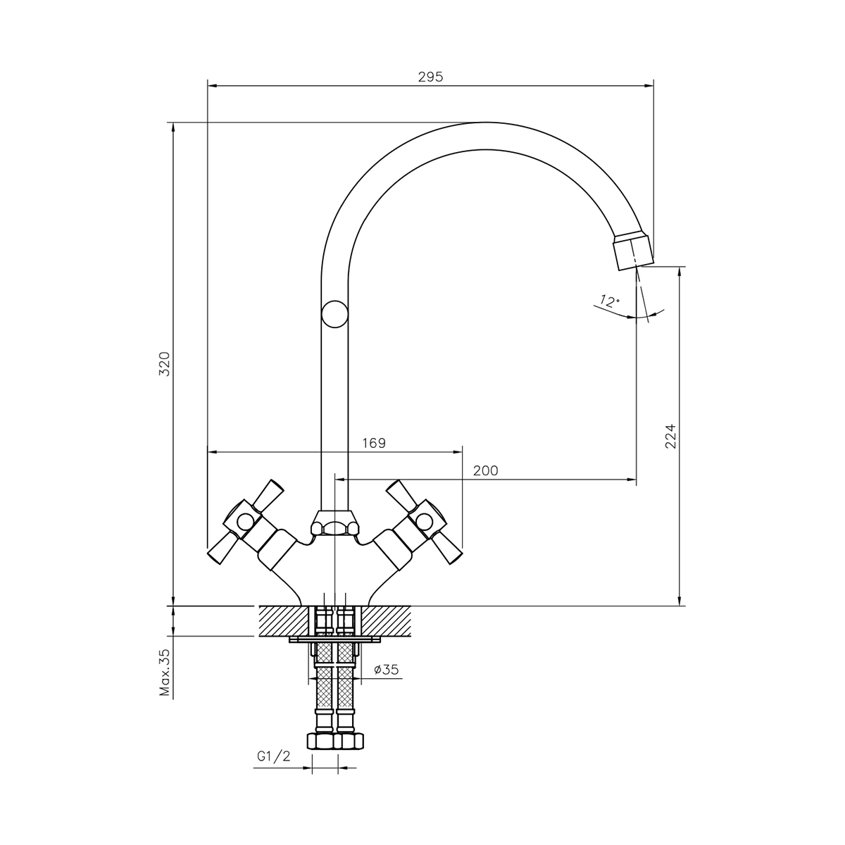 Смеситель для кухни dr51028-black двухвентильный. поворотн. излив (черн/хром) (1/12) "decoroom"