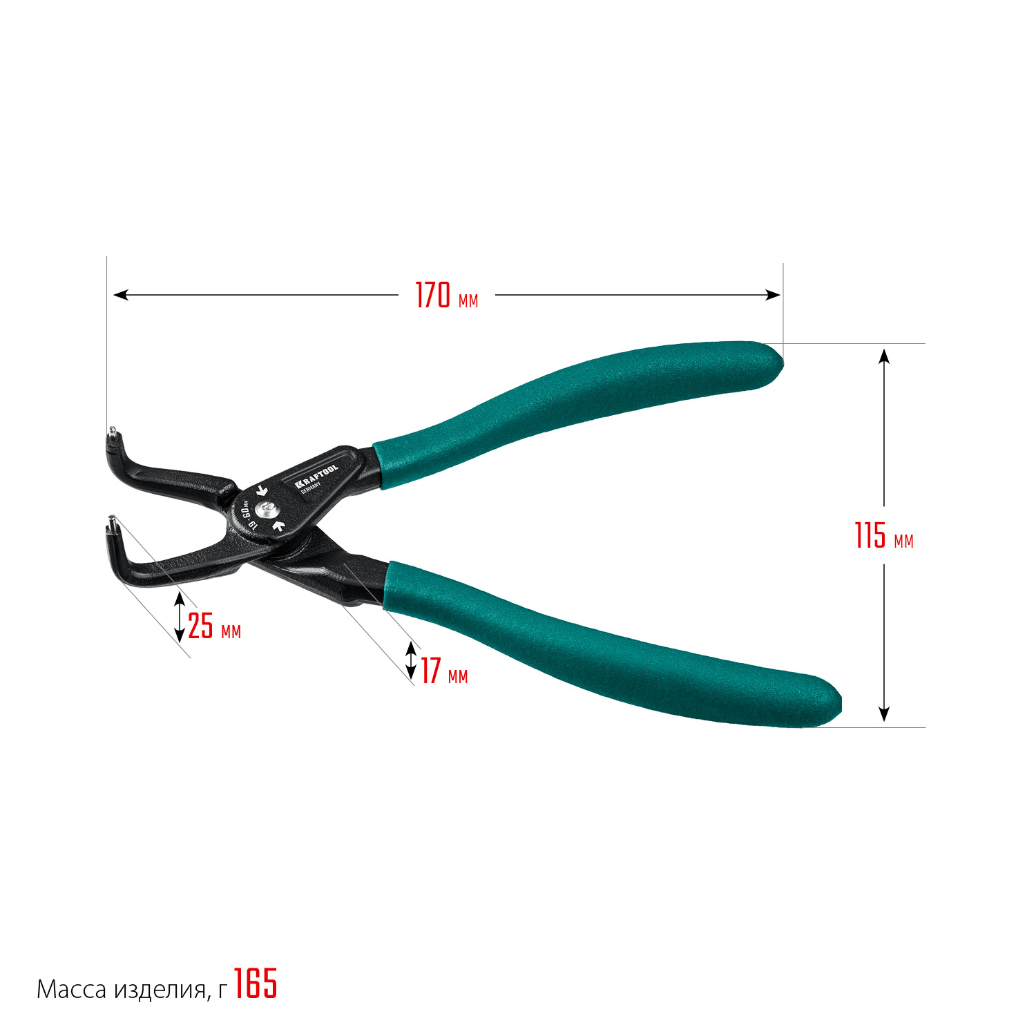 KRAFTOOL 180 мм, изогнутые губки, внутренний, съемник стопорных колец (22812-2)