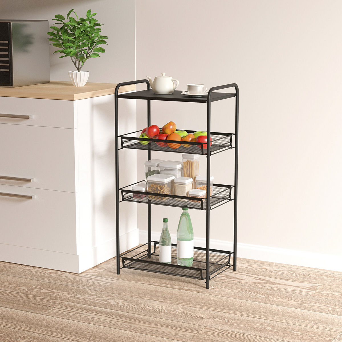 Этажерка "ладья 34с" 3 корзины + полка (300*450*840 мм) черный (1) э 558 ч