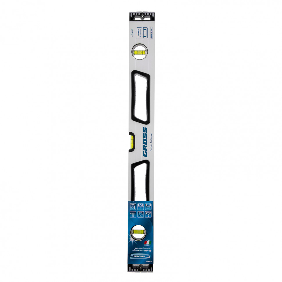 Уровень алюминиевый, 600 мм, усиленный, рукоятки, фрезерованный, 3 глазка, магнитный Gross (34370)