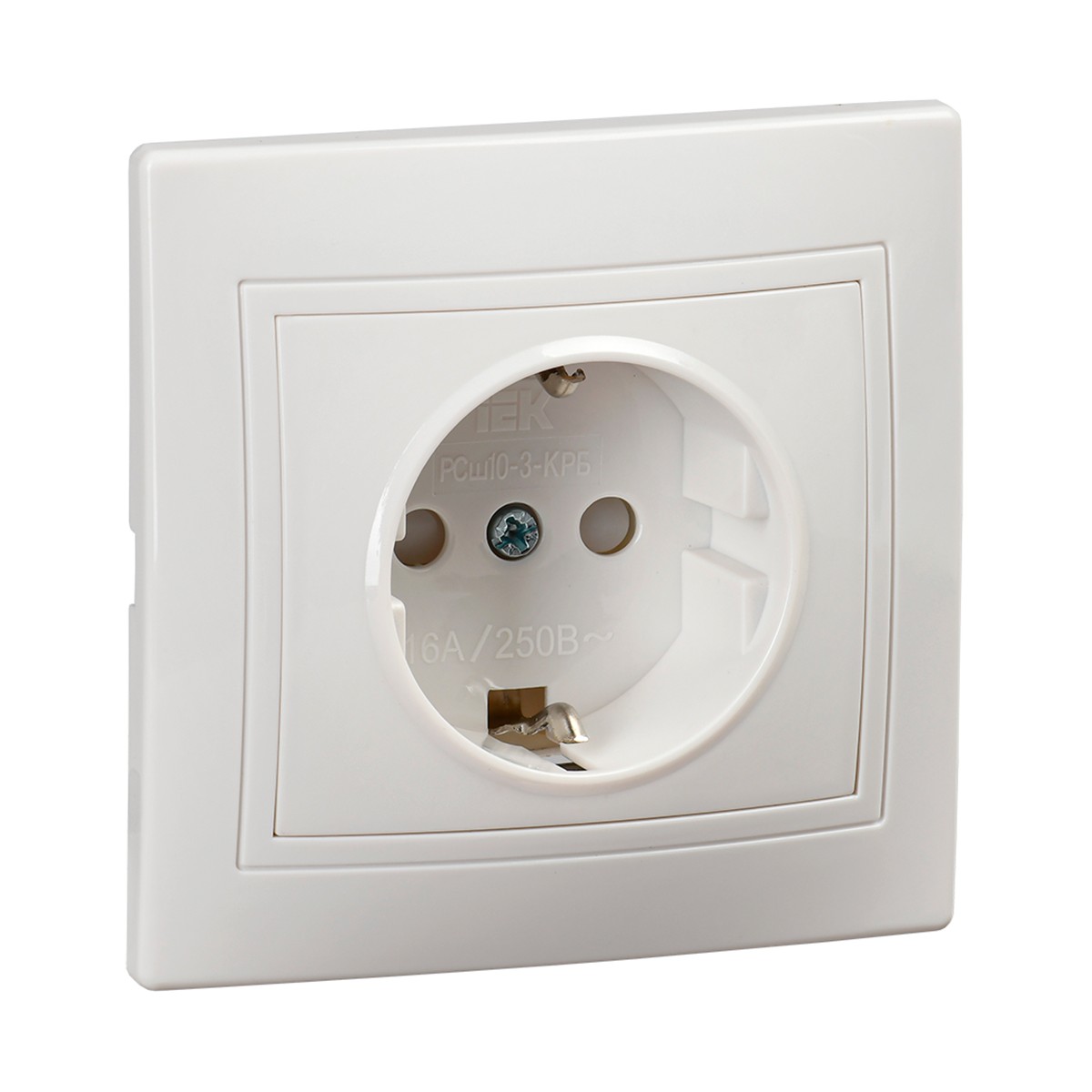 Розетка "kvarta" 1 местн. с заземл, с шторк. рсш10-3-крб, 16а, белый (1/10/200) "iek"