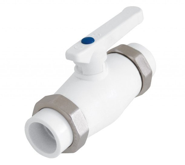Кран шаровый KALDE 20 мм с двухсторонним разъемом PP белый