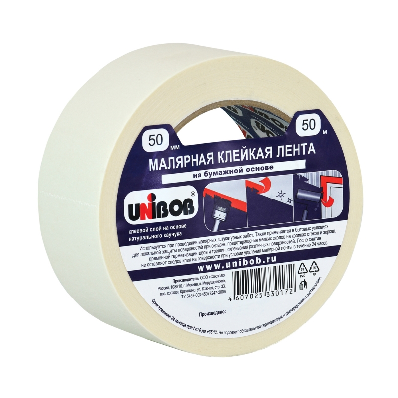 Скотч малярный 50 мм х 50 м (36) "unibob"