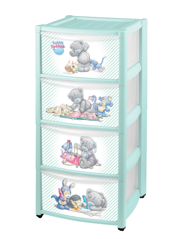 Комод детский на колесах "me to you" с аппликацией 4 ящика (зеленый) (1) "бытпласт"