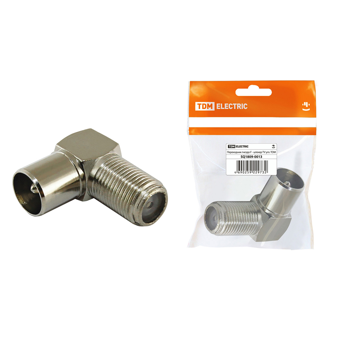Переходник для tv угловой гнездо f - штекер tv (1/100/1000) tdm sq1809-0013
