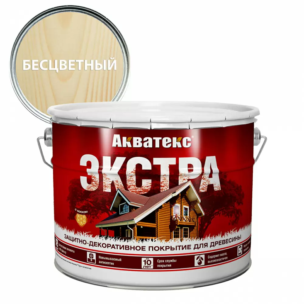 Акватекс-Экстра защитно-декоративное покрытие для древесины алкидное полуглянц, бесцветный (9л) new