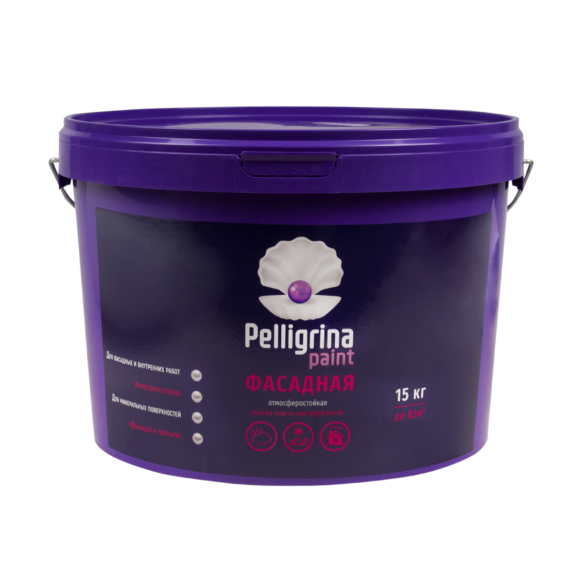 Краска акрил. фасадная белоснежная 15 кг (1) "pelligrina paint"