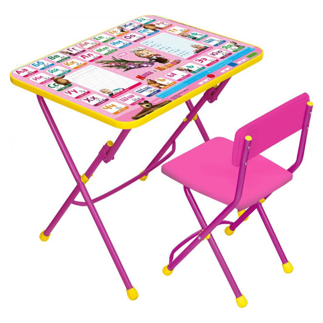 Комплект детский  "азбука 3" маша и медведь (розов.) стол + стул (мягк.сиденье) ку1/3
