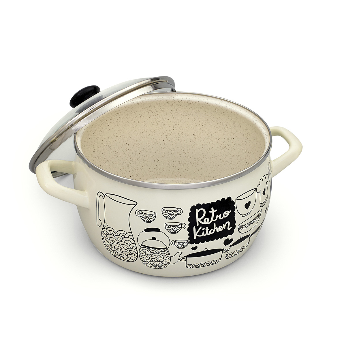 Кастрюля эмалиров. "ретро" 7,9 л, 24 см стекл. крышка (1/4) "metrot"