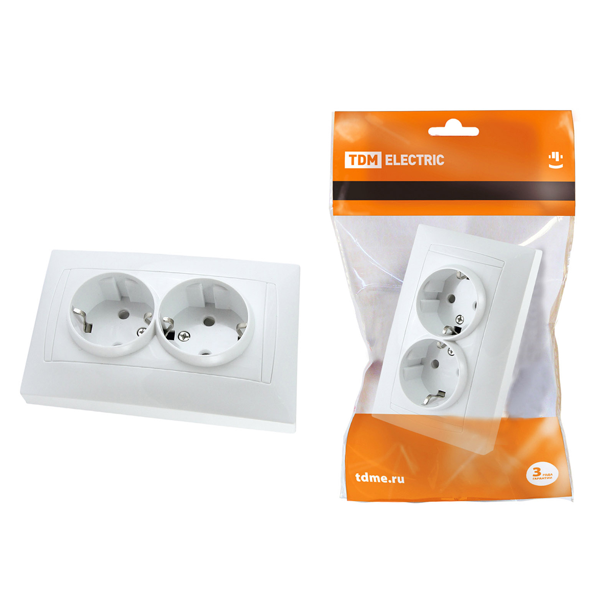 Розетка двойная с заземл. 16а 250в ip20 с защитн. штор. "лама", белая (1/6/72) tdm sq1815-0013