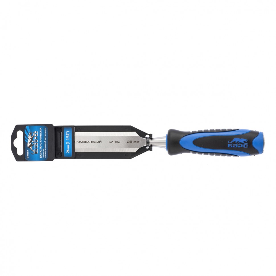 Долото-стамеска, плоская, 26 мм, двухкомпонентная рукоятка, металлический затыльник Барс (24651)