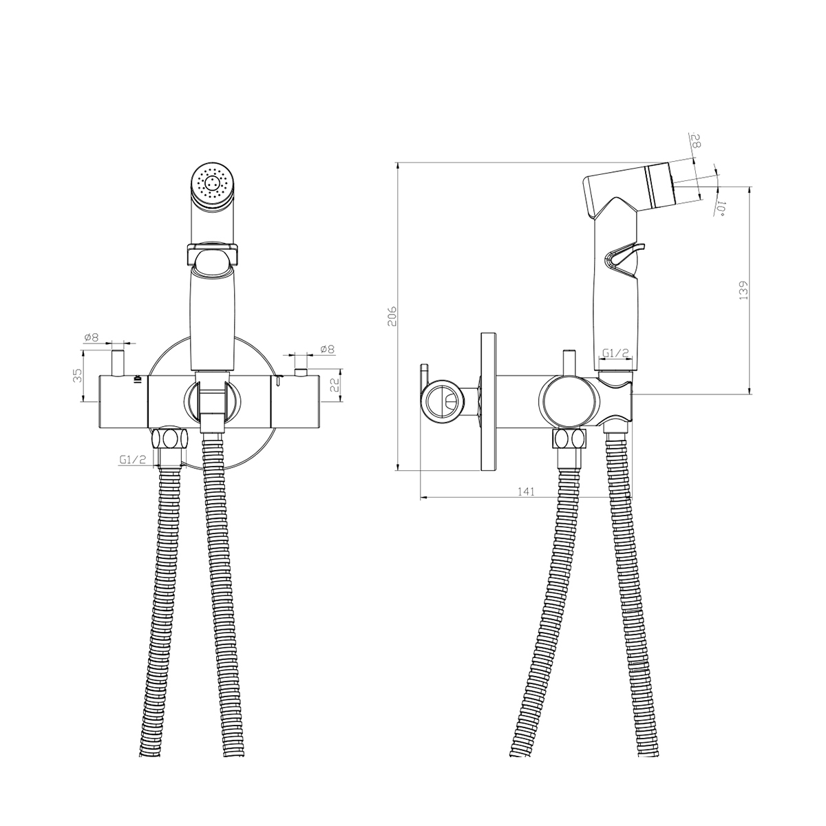 Смеситель с гигиеническим душем  x25-58 термостат. (встраиваемый) (1/12) "rossinka"