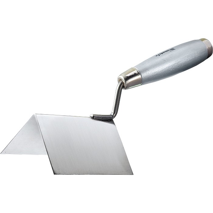 Мастерок из нержавеющей стали, 80 х 60 х 60 мм, для внешних углов, деревянная ручка Matrix (86312)