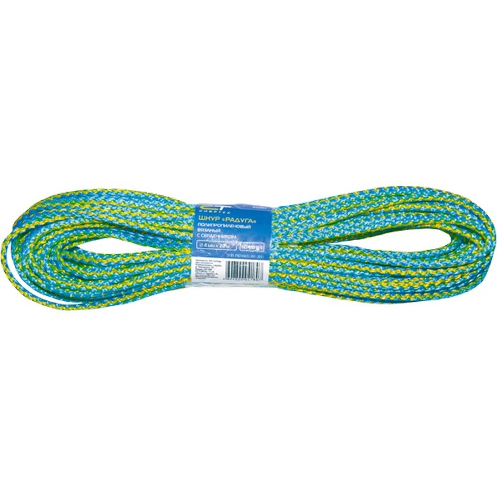 Шнур вязаный полипропиленовый с серд."Радуга", 8 мм, L 20 м, Сибртех (93955)