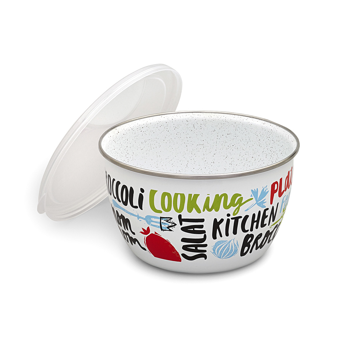 Миска эмалиров. "брокколи" 2,4 л, 18 см пласт. крышка (1/4) "metrot"