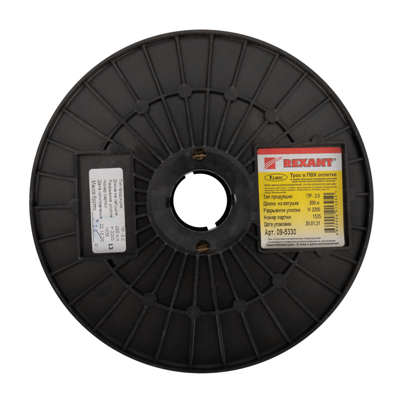 Трос стальной в пвх оплетке 3 мм х 200 м, прозрачный (1/4) "rexant" 09-5330