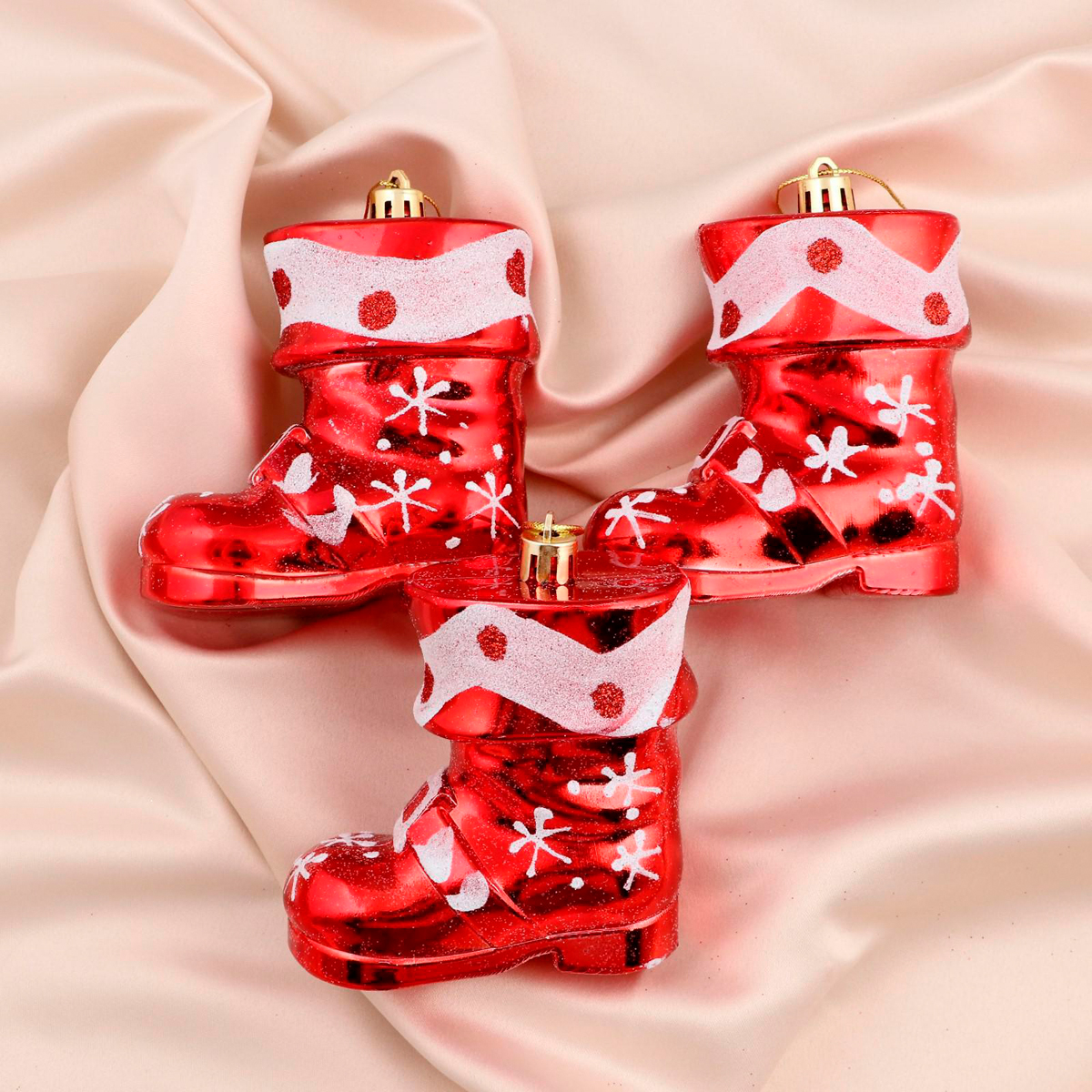 Украшение новогоднее "ботинок" (набор 3 шт.) 8*8 см, красный "зимнее волшебство" 1400103