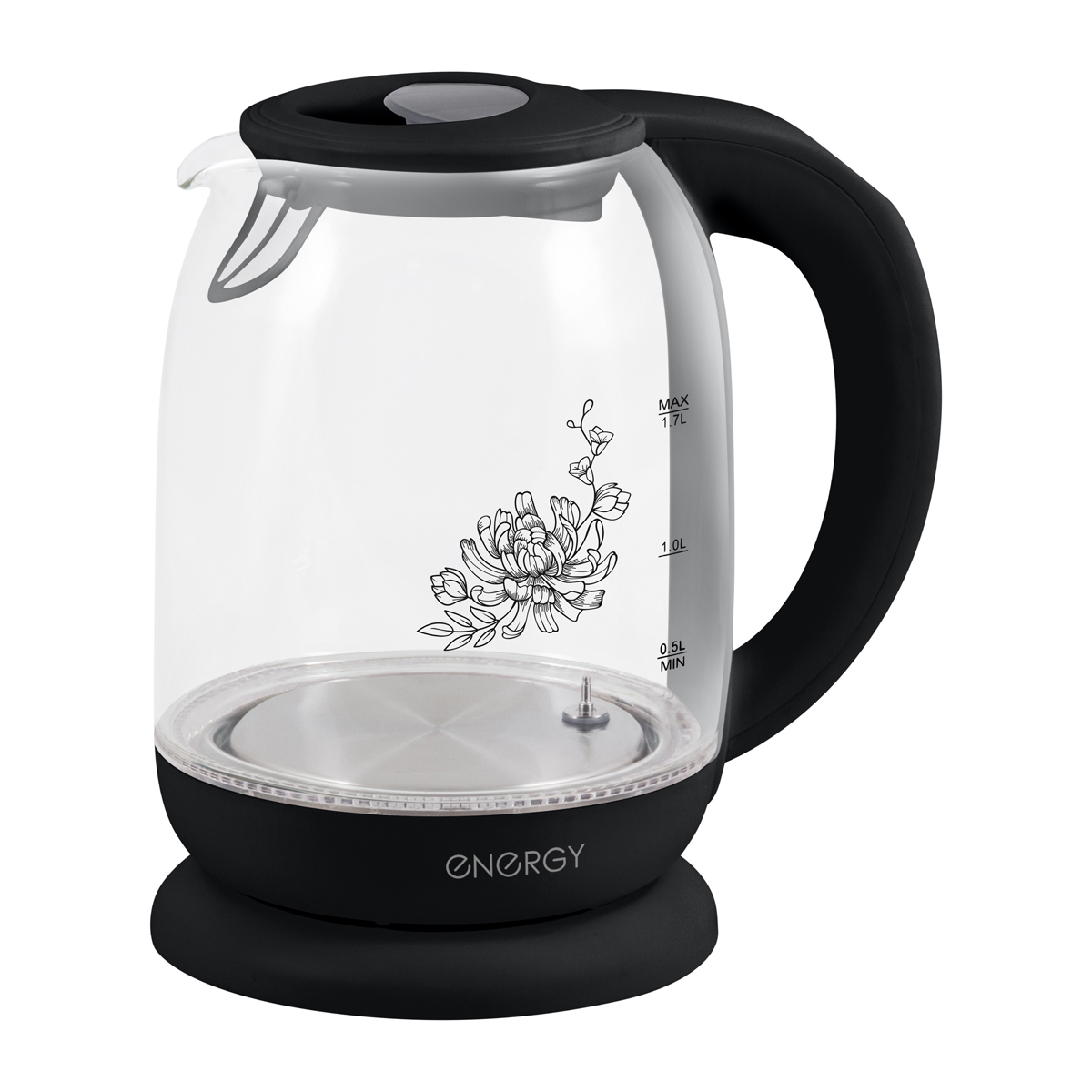 Чайник электр. "energy" e-286т 1,7 л (1/6) стекло, пластик (черный)
