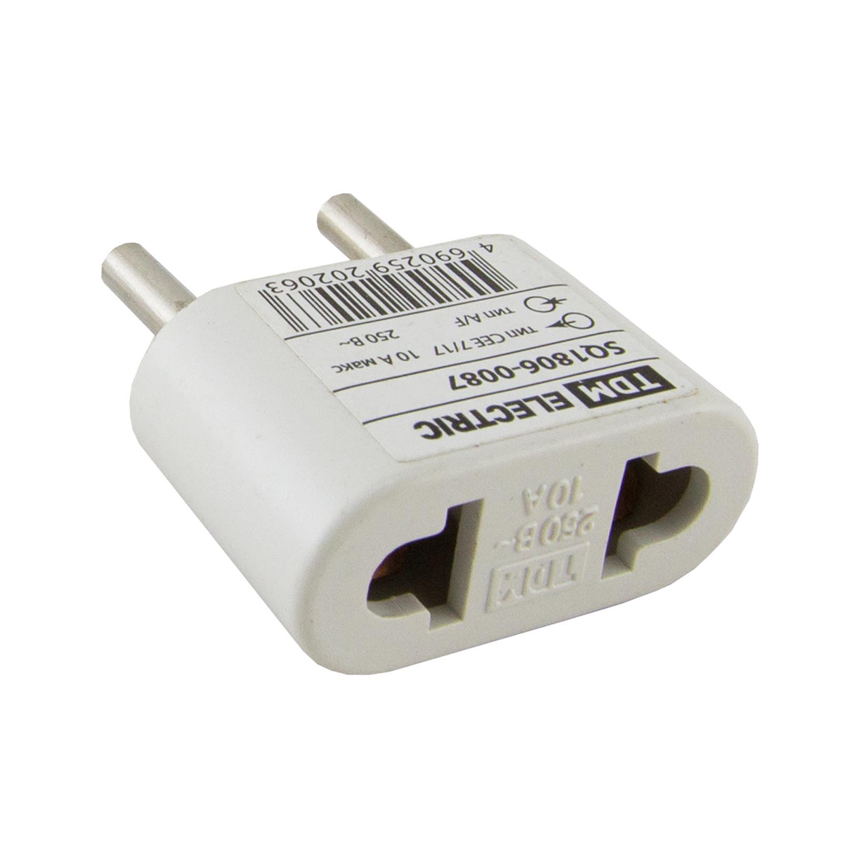 Переходник (тип cee 7/17 - тип а/f) плоский 10а 250в, белый (50/1000) tdm sq1806-0087