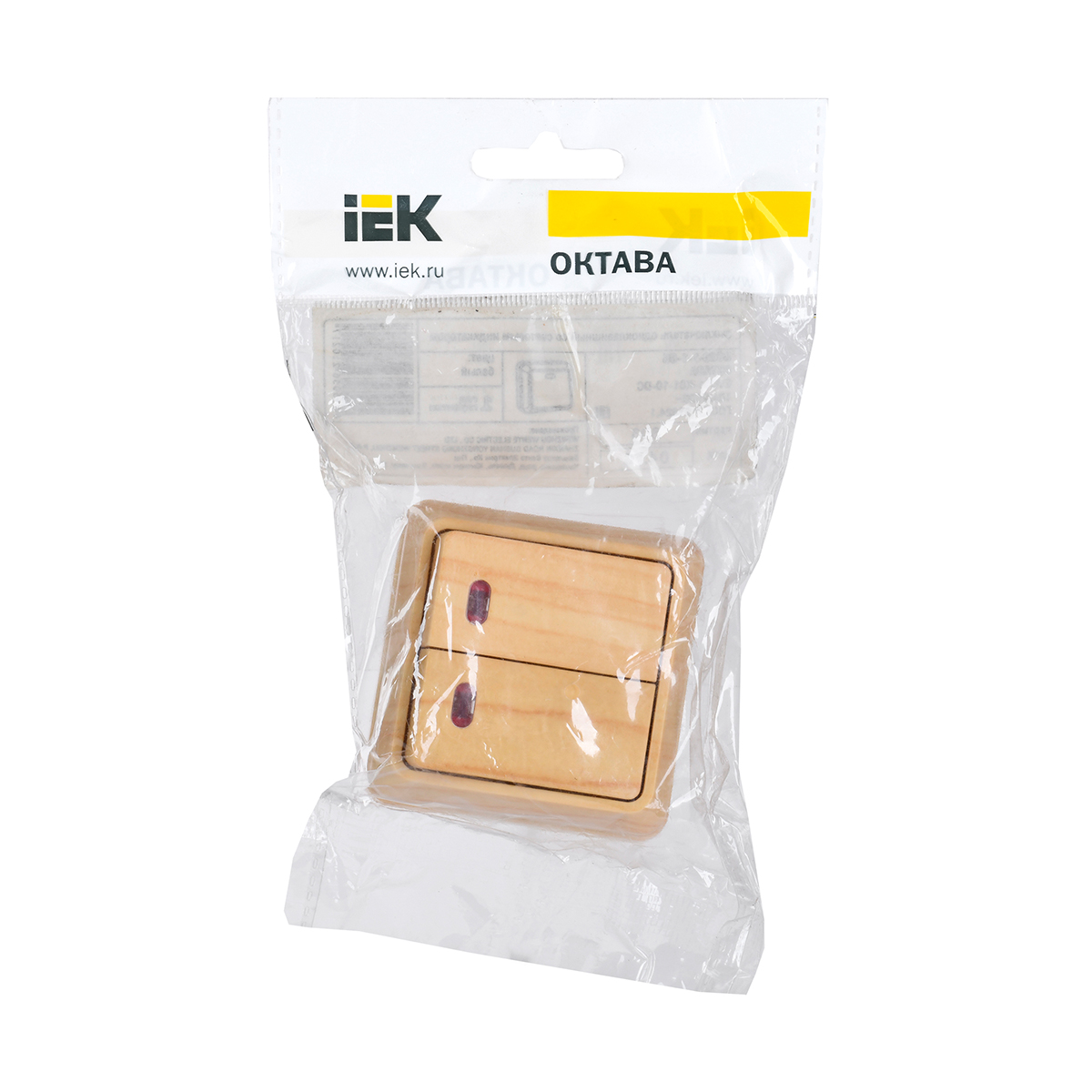 Выключатель открыт. уст. "октава" 2-х кл. с индикатором вс20-2-1-ос, 10а, сосна (1/36/432) "iek"