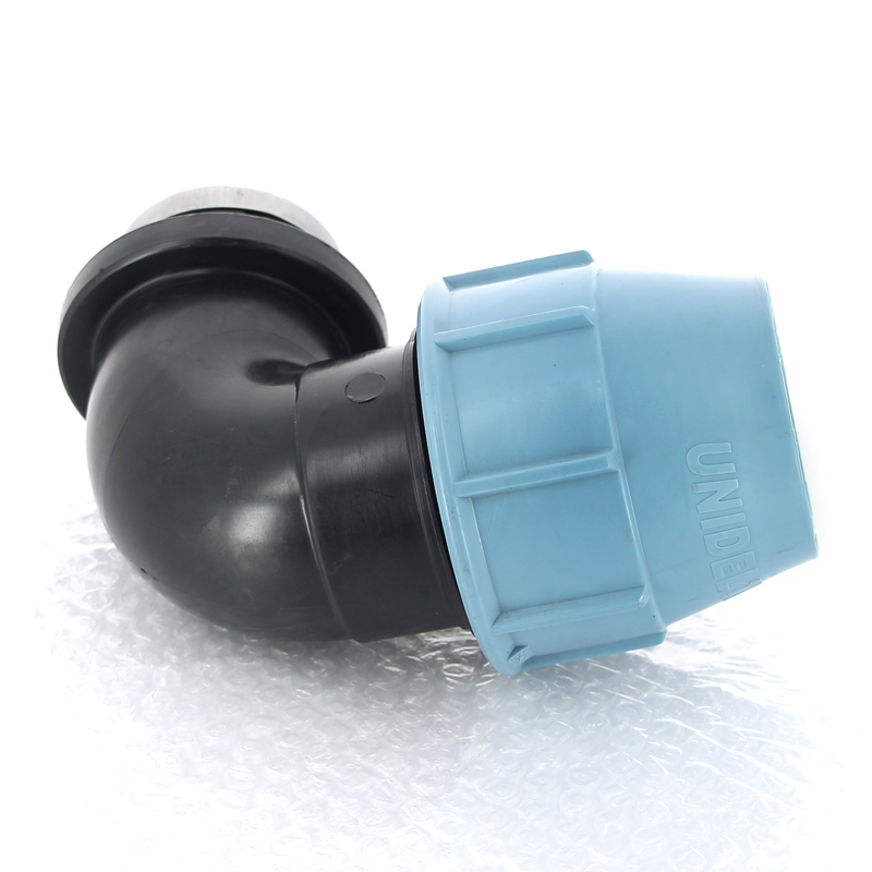 Угол-переходник обжимной ВР 63 x 2" для полиэтиленовых труб (ПНД) UNIDELTA