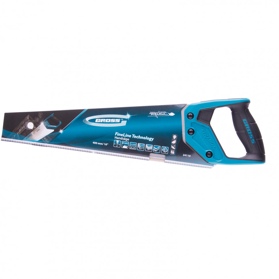 Ножовка по дереву "Piranha", 400 мм, 11-12 TPI, зуб-3D, каленый зуб, двухкомпонентная рукоятка Gross (24110)