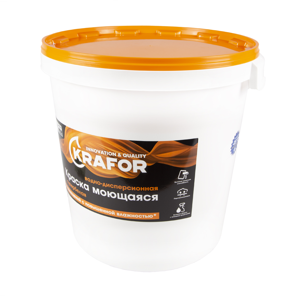 Краска в/д латексная  интер. моющаяся супербелая 40 кг (1) "krafor"  (оранж.)