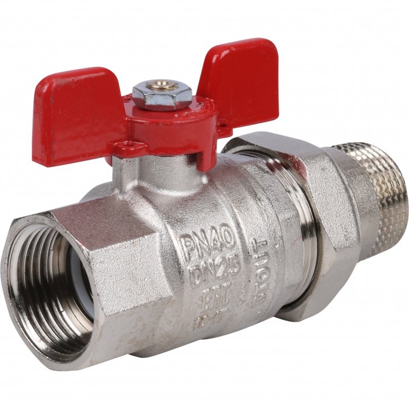 Кран шаровый STOUT ВН 1" с американкой бабочка красная