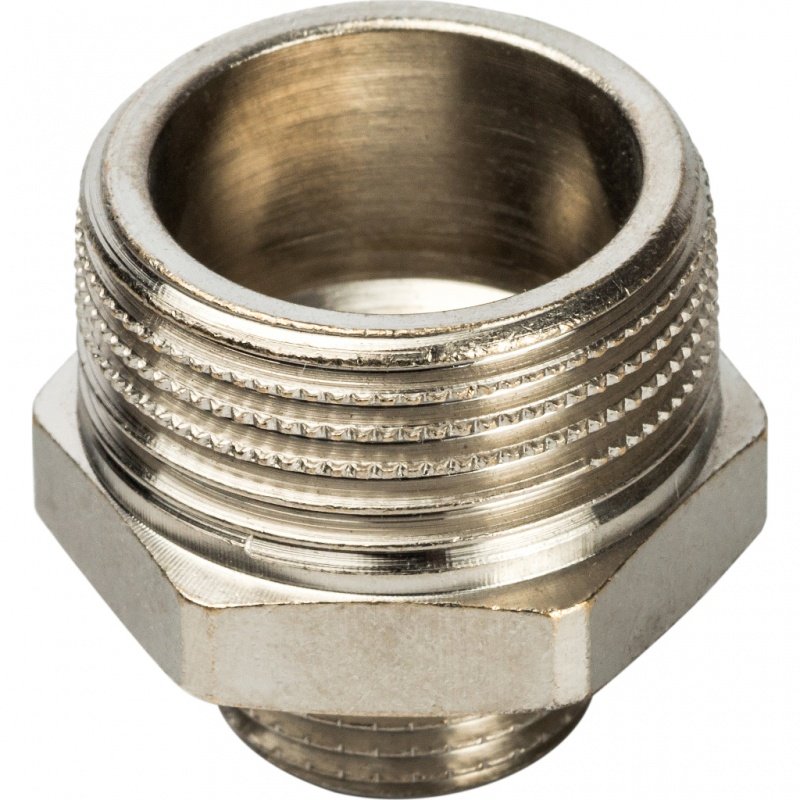 Ниппель переходной резьбовой НР 3/4" x 3/8" никель STOUT