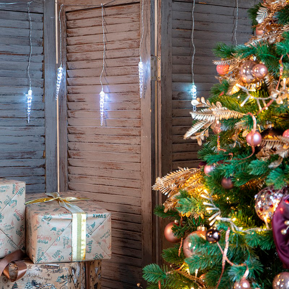 Электрогирлянда "сосульки" 1,5 м, 10 белых ламп, шнур прозр. (1/100) "neon-night" 303-094