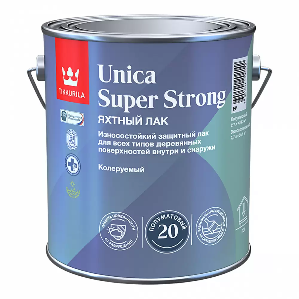 TIKKURILA UNICA SUPER STRONG EP лак универсальный, износостойкий, полуматовый (2,7л)