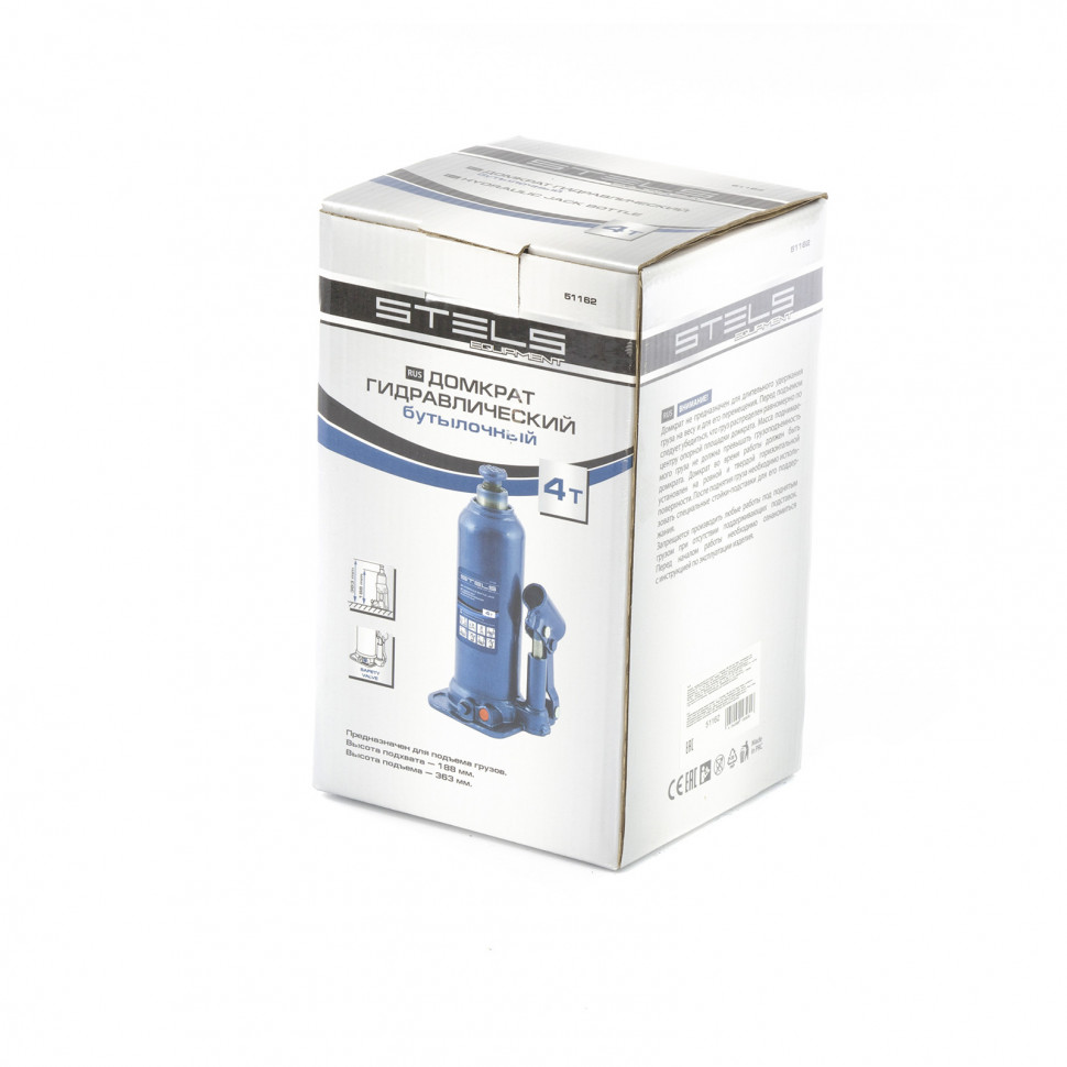 Домкрат гидравлический бутылочный, 4 т, h подъема 188-363 мм Stels (51162)