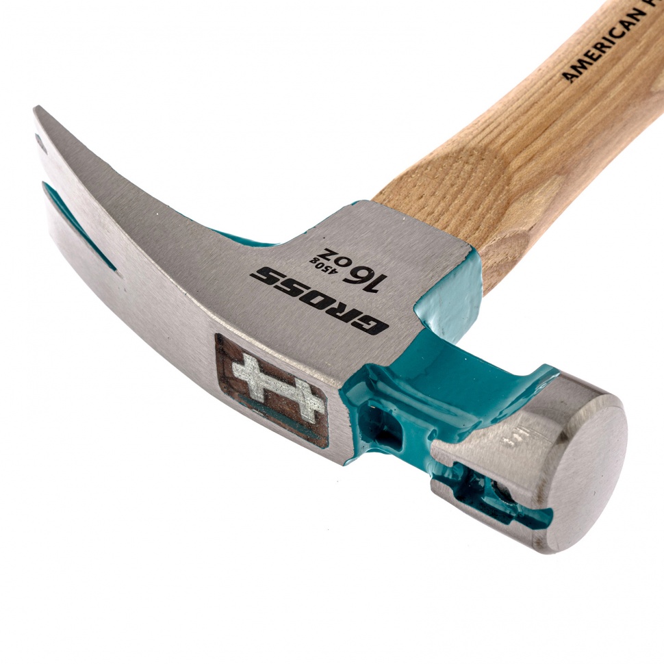 Молоток-гвоздодер, 450 г, угол 45, магнит, обрезиненная рукоятка American hickory GROSS (10415)