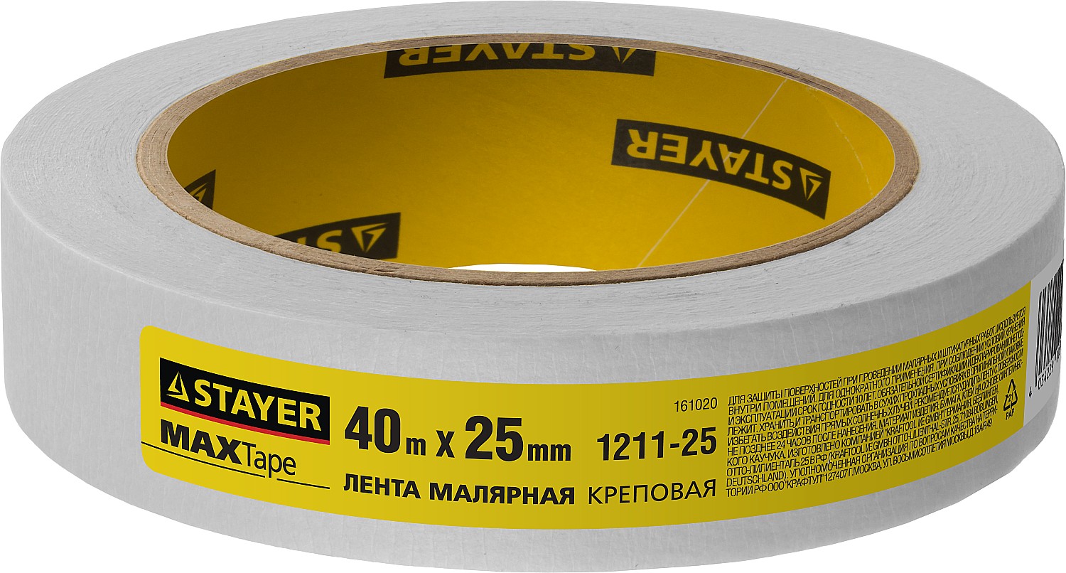STAYER MAXTape 25 мм х 40 м, креповый, малярный скотч, MASTER (1211-25)