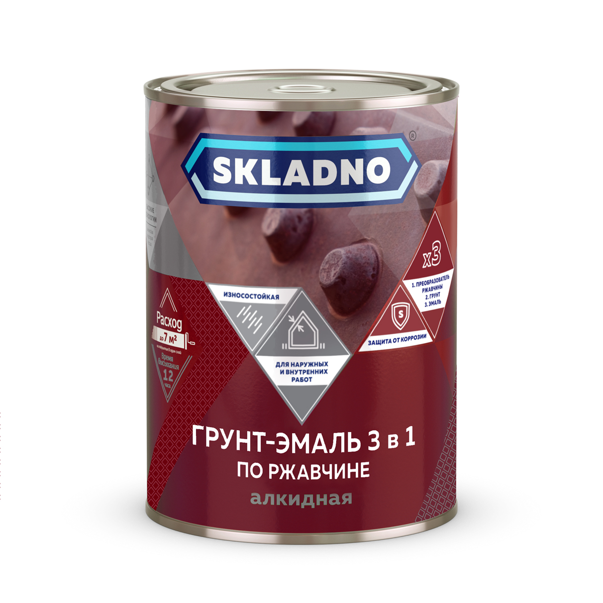 Грунт- эмаль по ржавчине "skladno" 3 в 1 черный 1,8 кг (1/6)