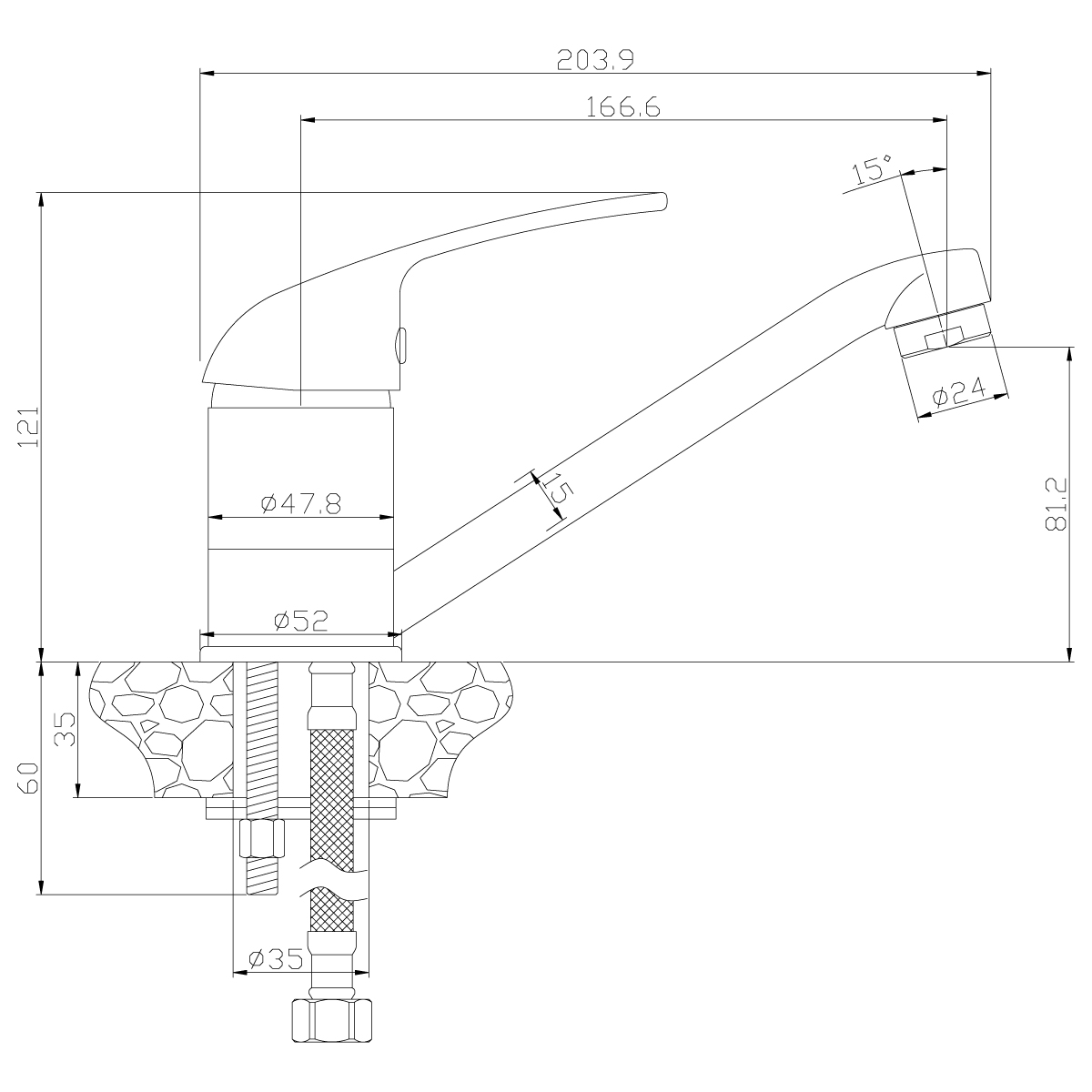 Смеситель для кухни  y40-22 поворотн. излив (1/12) "rossinka"