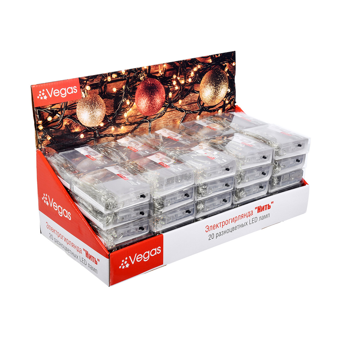 Электрогирлянда "нить" 2 м, 20 разноцв. ламп, на батарейках (1/50) "vegas"