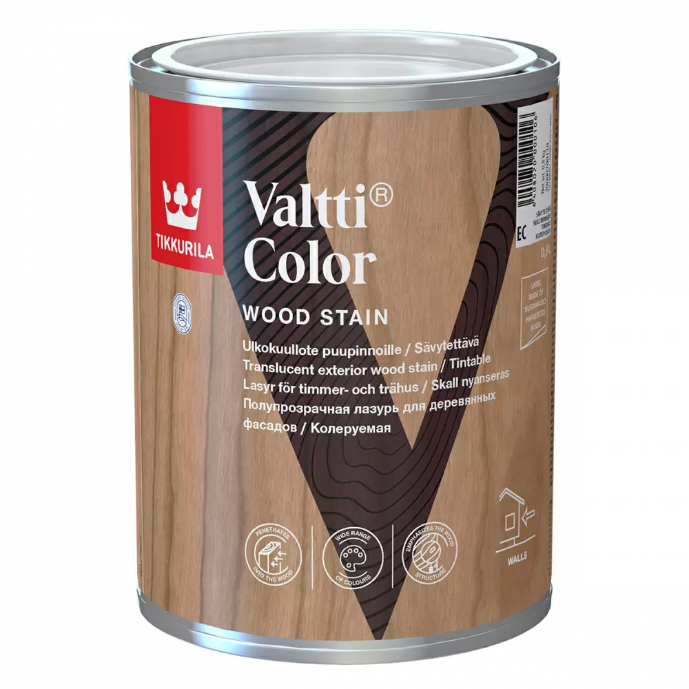 TIKKURILA VALTTI COLOR лазурь фасадная, колеруемая, на маслянной основе (0,9л)