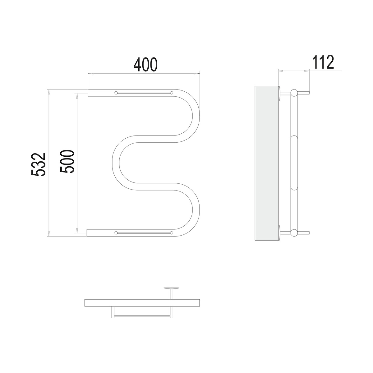 Полотенцесушитель водяной "aisi" м-образный с перекладиной 500*400 (хром) "terminus"