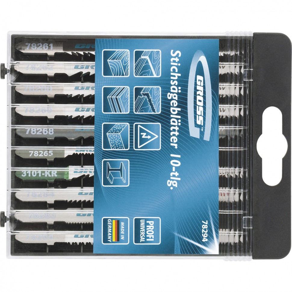Набор полотен для электролобзика универсальный, 10 шт, Profi, пластиковый кейс Gross (78294)