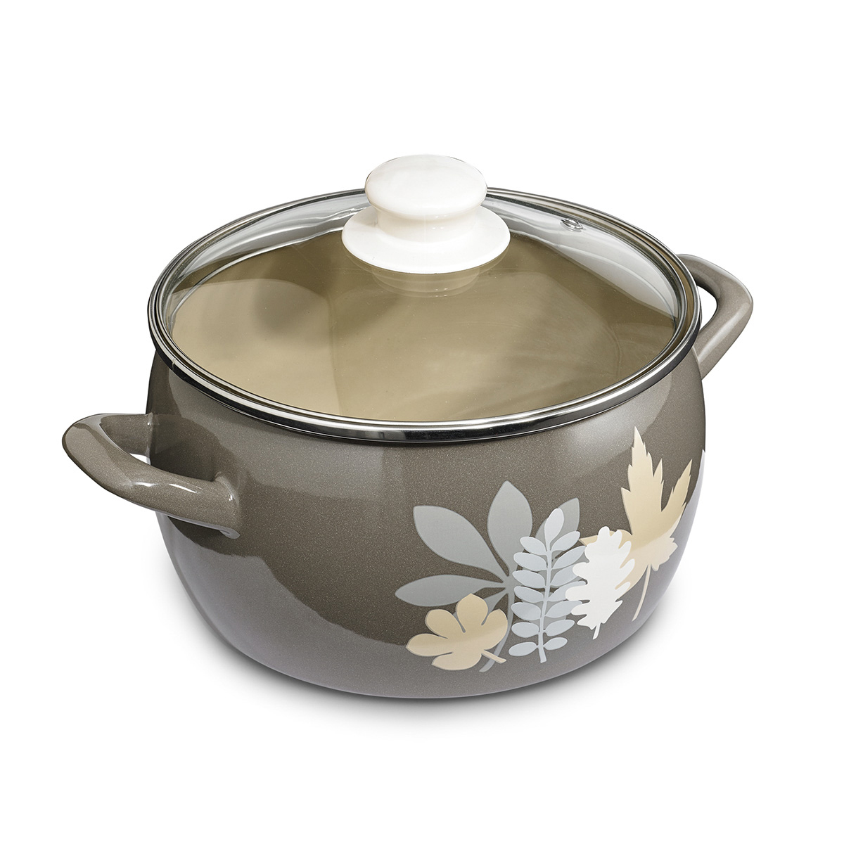 Кастрюля эмалиров. "осенняя соната" 2,4 л, 16 см стекл. крышка (1/8) "metrot"