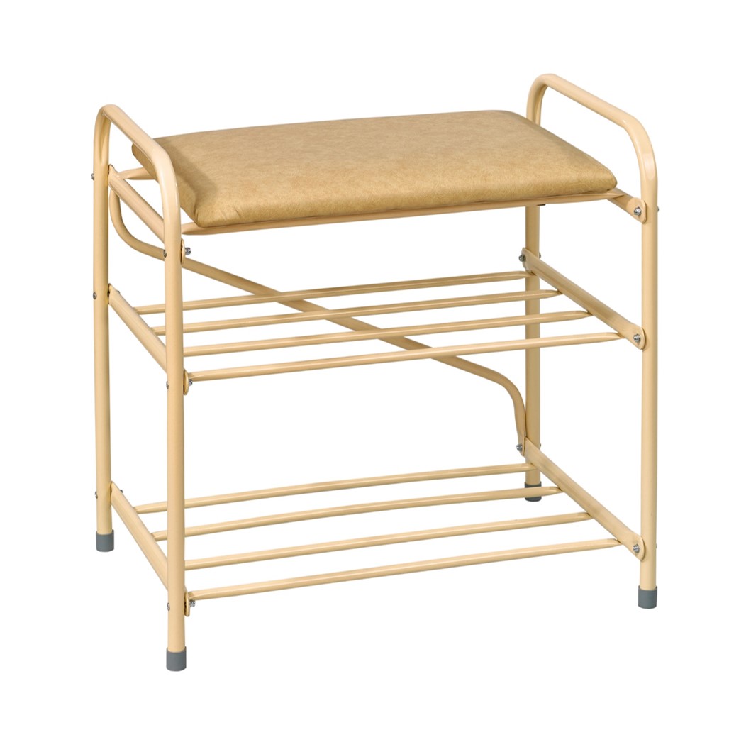 Банкетка-этажерка для обуви 2-х ярусная с мягким сиденьем (бежевый) (1) "виолет"