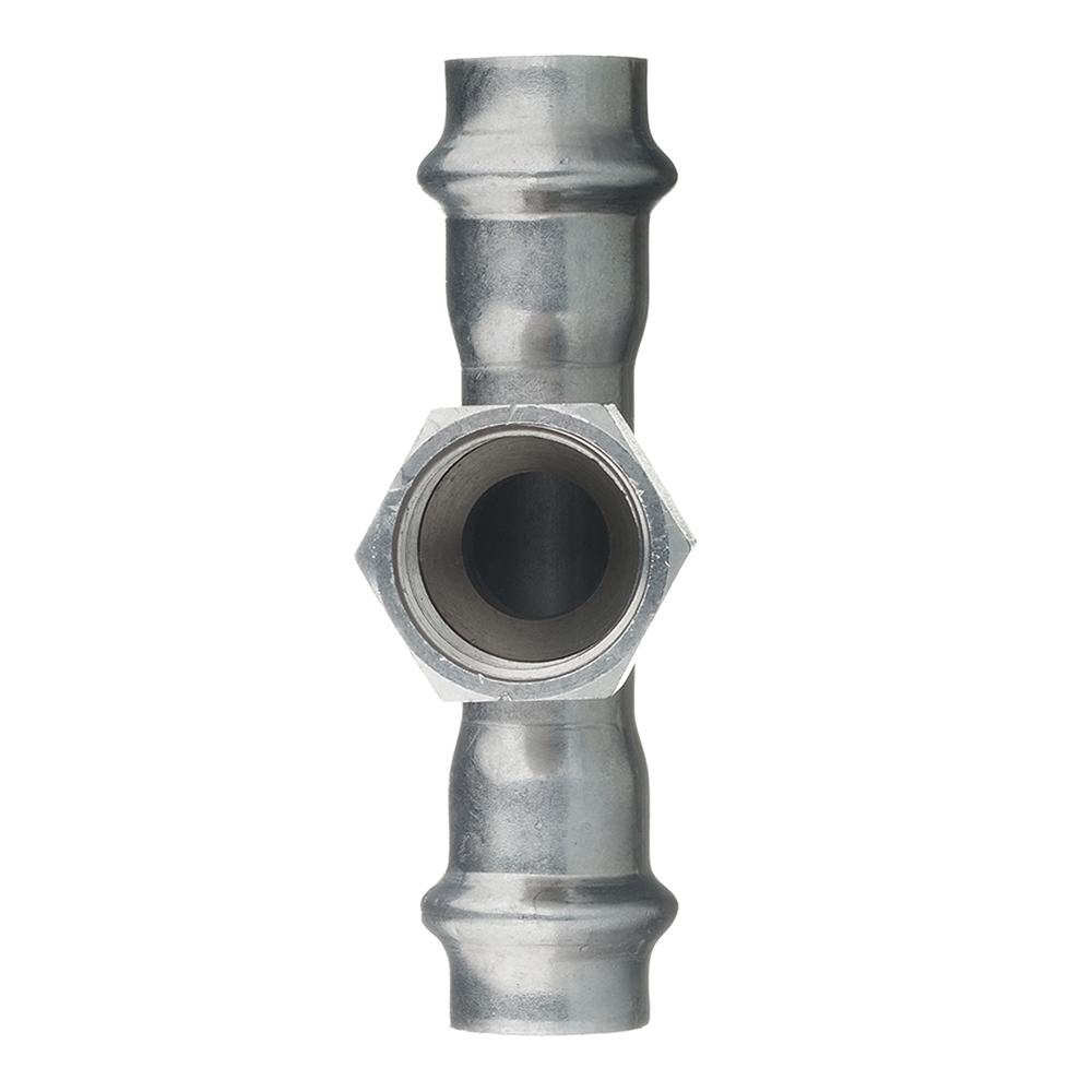 Тройник В-пресс 15 x 1/2" x 15 нержавеющая сталь VALTEC