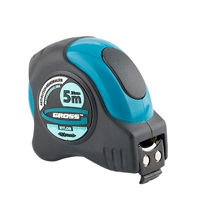 Рулетка "Schlagfest", 5 м x 25 мм, магнитный обрезиненный зацеп, двусторонняя шкала, Нейлоновое покрытие, автоматическая фиксация Gross (31113)