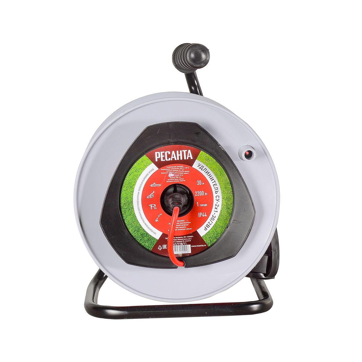 Удлинитель на катушке су-2х1-30/2вр 1 розетка, 30 м 2*1 мм (1) "ресанта"