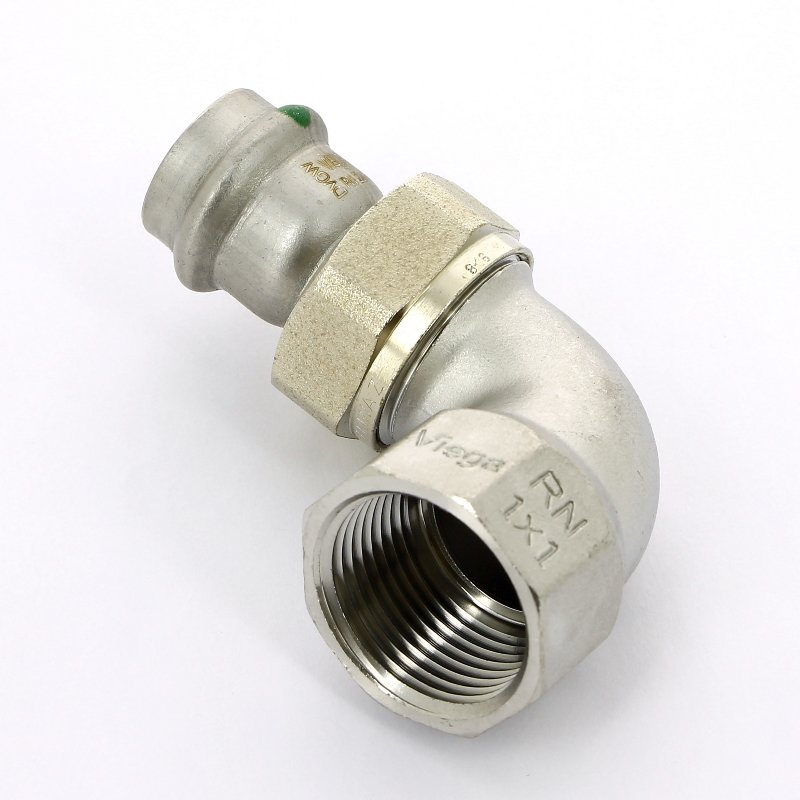 Угол разъемный пресс-В компактный 22x1" нержавеющая сталь Sanpress Inox VIEGA