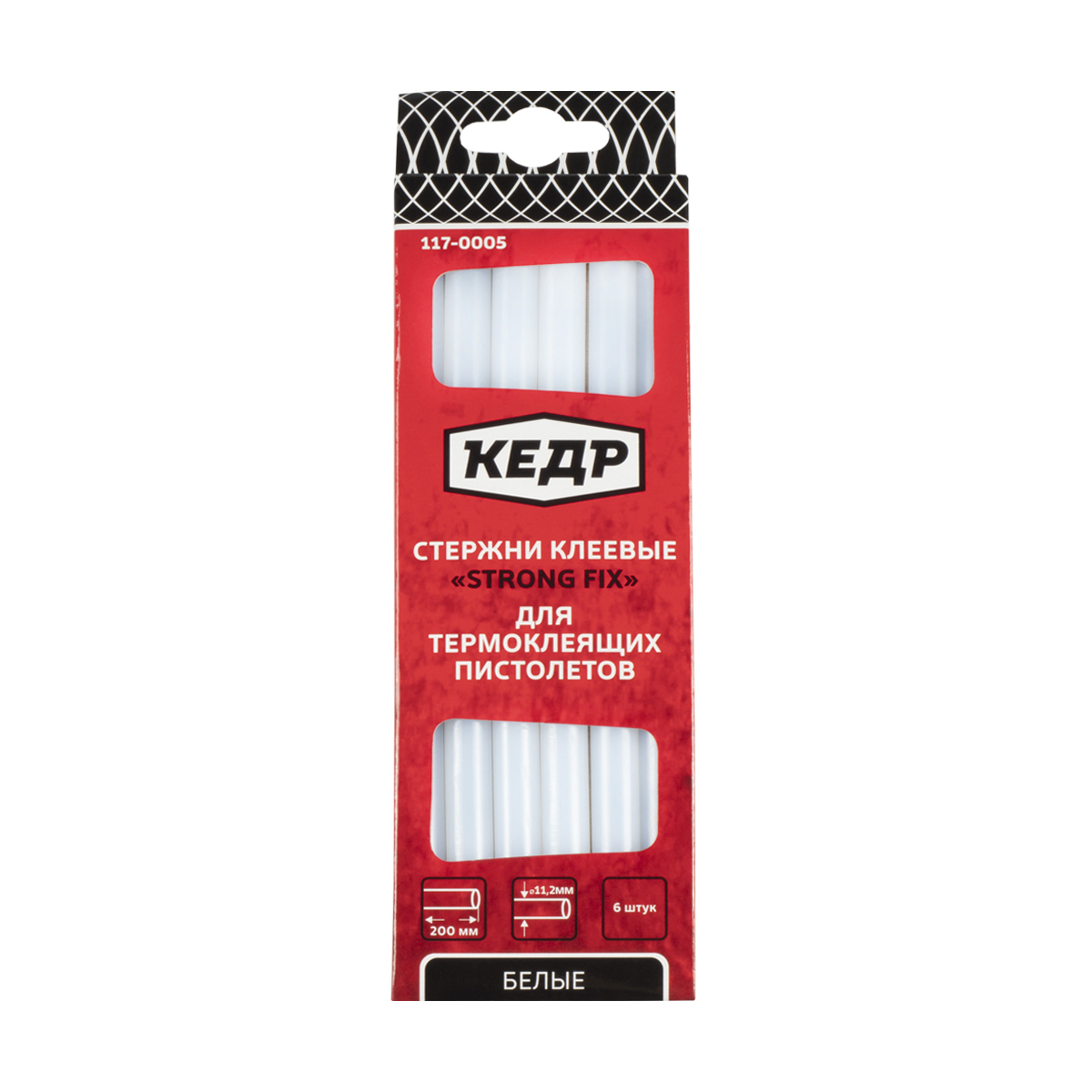 Стержни клеевые для термопистолета 11,2 х 200 мм (белый) упак. 6 шт. (1/10/120) "кедр" 117-0005