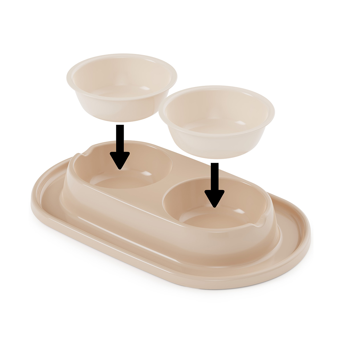 Миска для животных "мур-мяу" двойная на подставке (бежевая) (1/9) "альтернатива" м8495