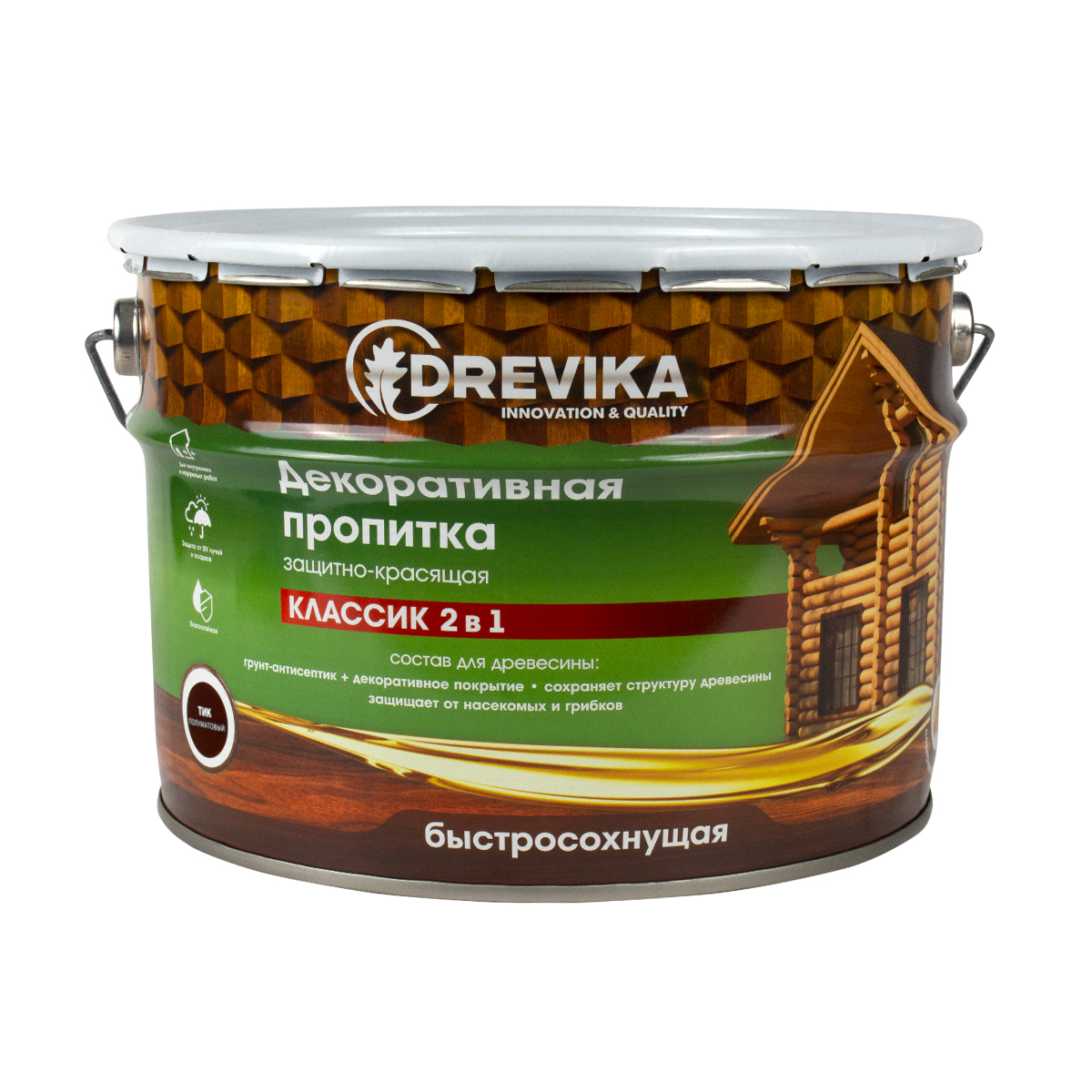 Пропитка декоративная "классик 2 в 1" тик 9 л (1) "drevika"