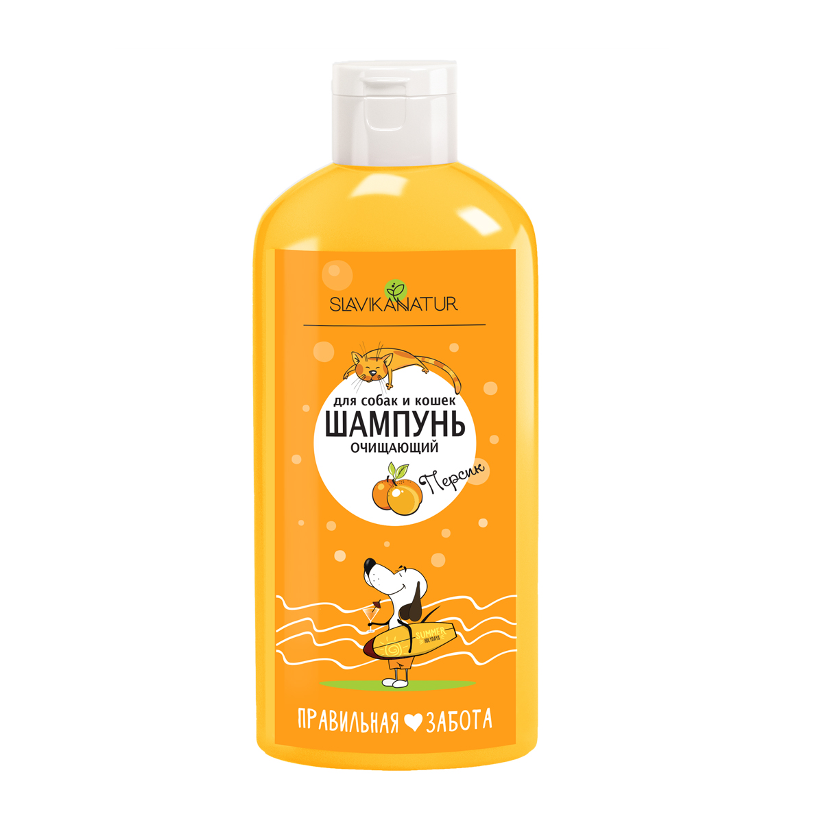 Шампунь для кошек и собак очищающий "персик" 300 мл (1/12) "slavika natur"